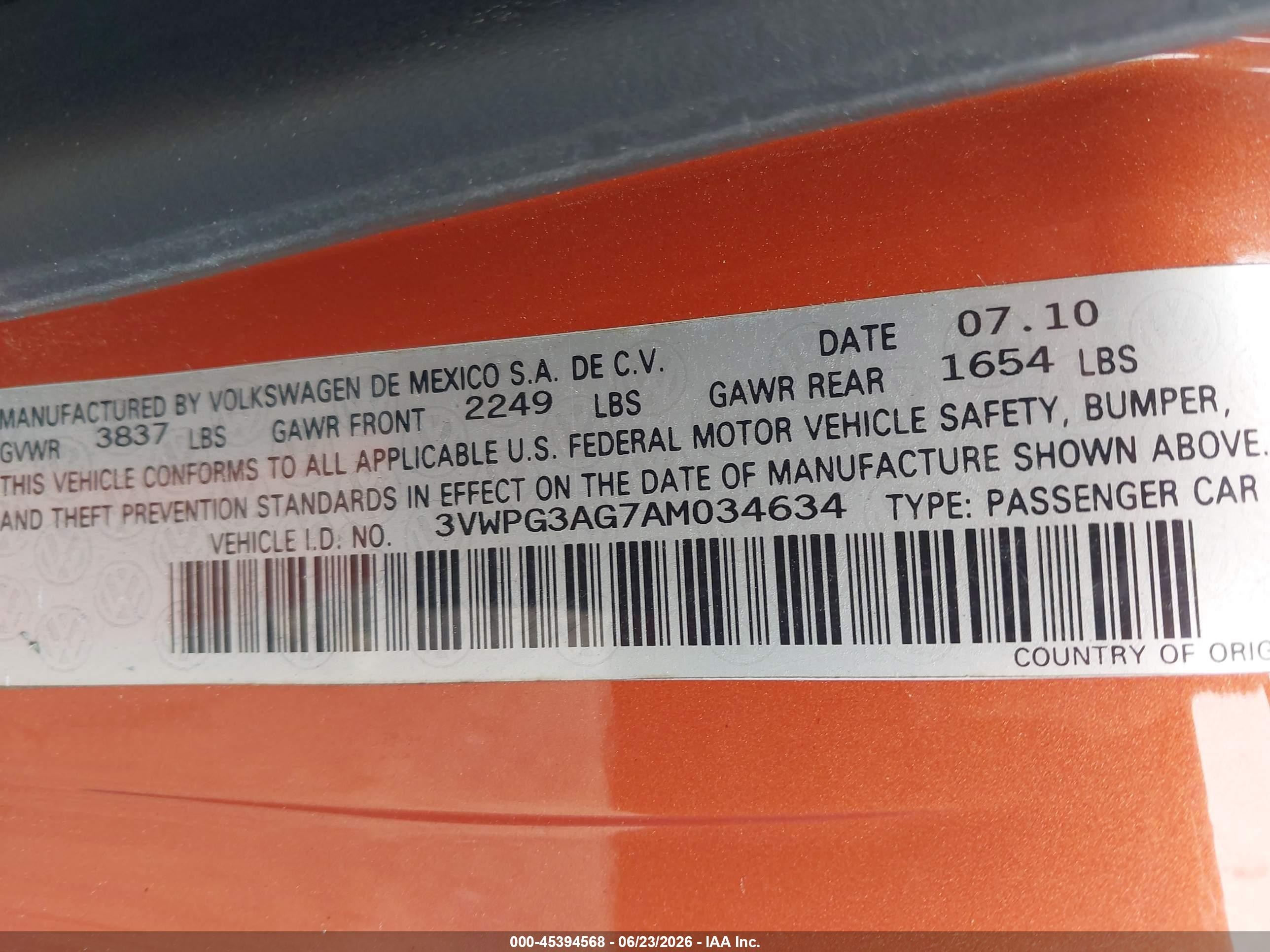2010 Volkswagen New Beetle 2.5l Red Rock Edition Orange vin: 3VWPG3AG7AM034634