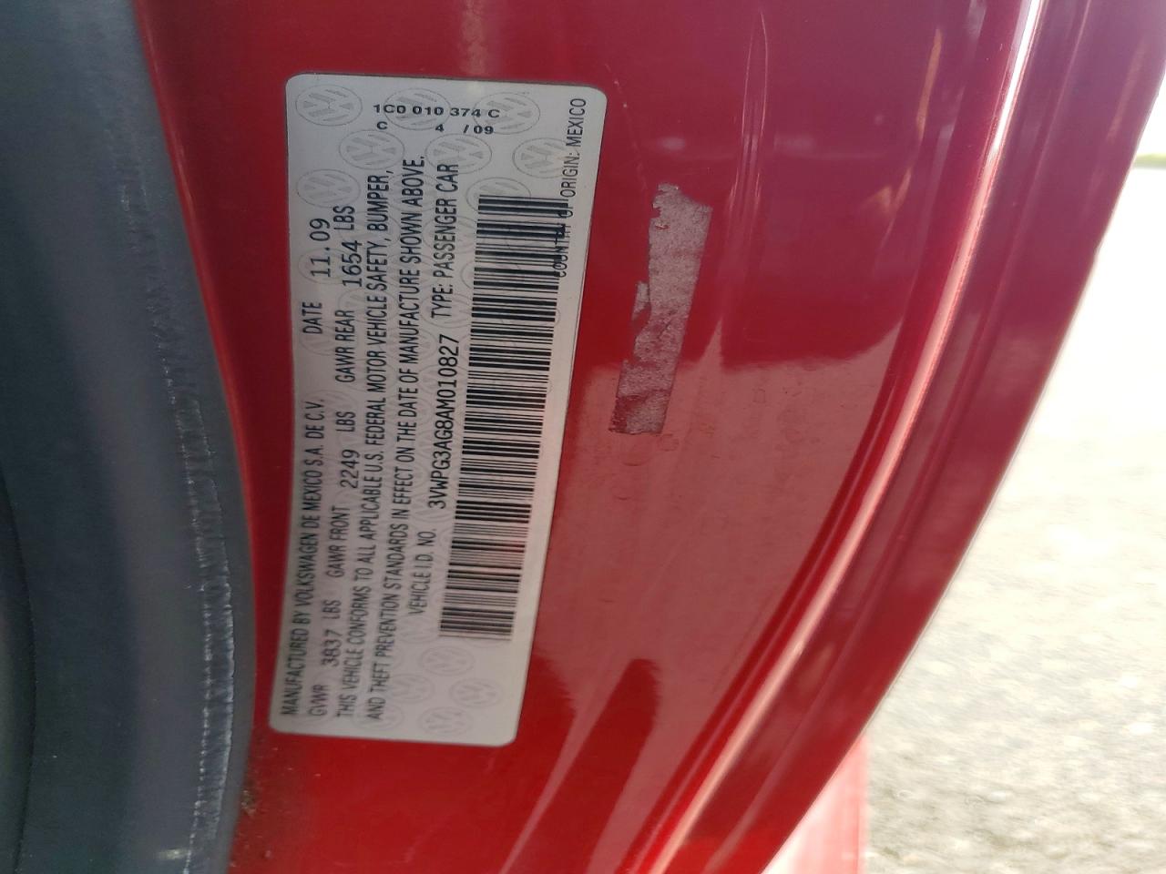 2010 Volkswagen New Beetle Red vin: 3VWPG3AG8AM010827