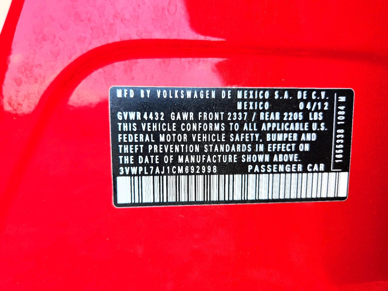 2012 Volkswagen Jetta Tdi Red vin: 3VWPL7AJ1CM692998