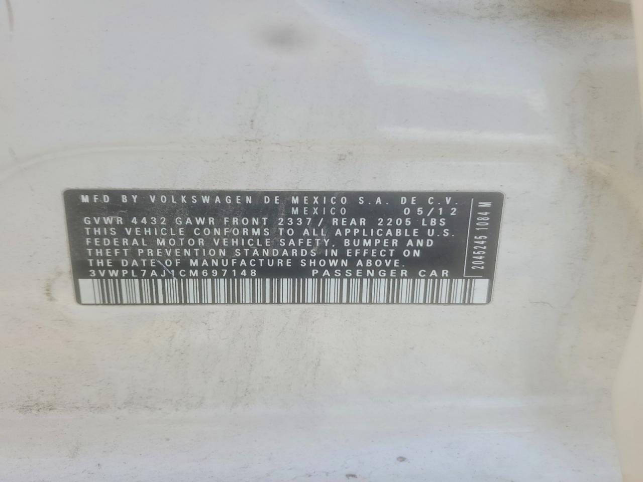 2012 Volkswagen Jetta Tdi White vin: 3VWPL7AJ1CM697148