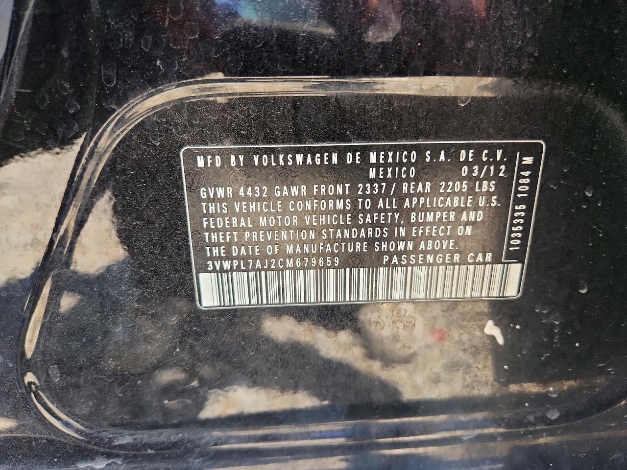 2012 Volkswagen Jetta Tdi Black vin: 3VWPL7AJ2CM679659