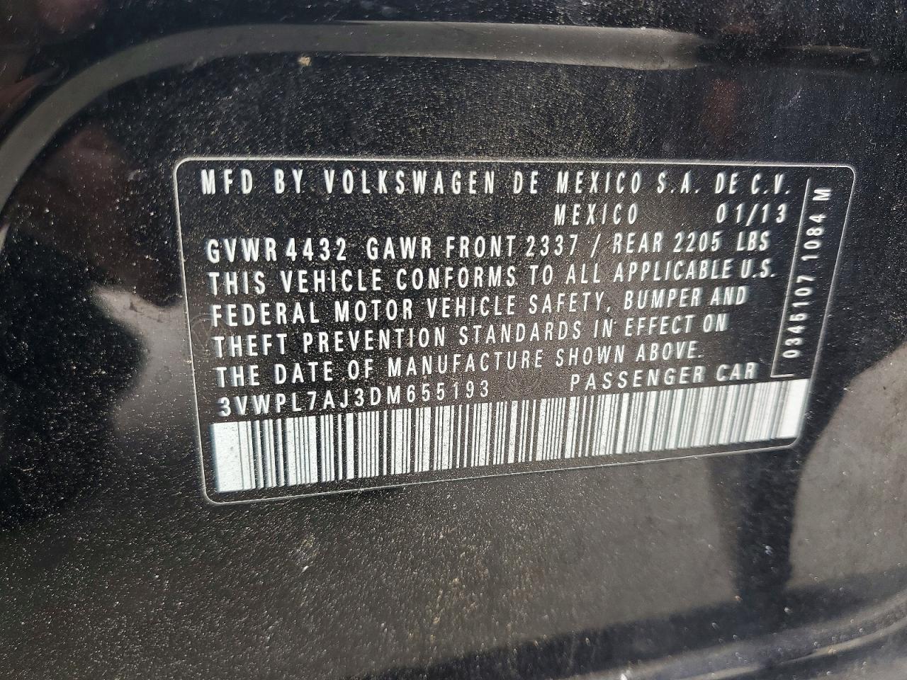 2013 Volkswagen Jetta Tdi Black vin: 3VWPL7AJ3DM655193