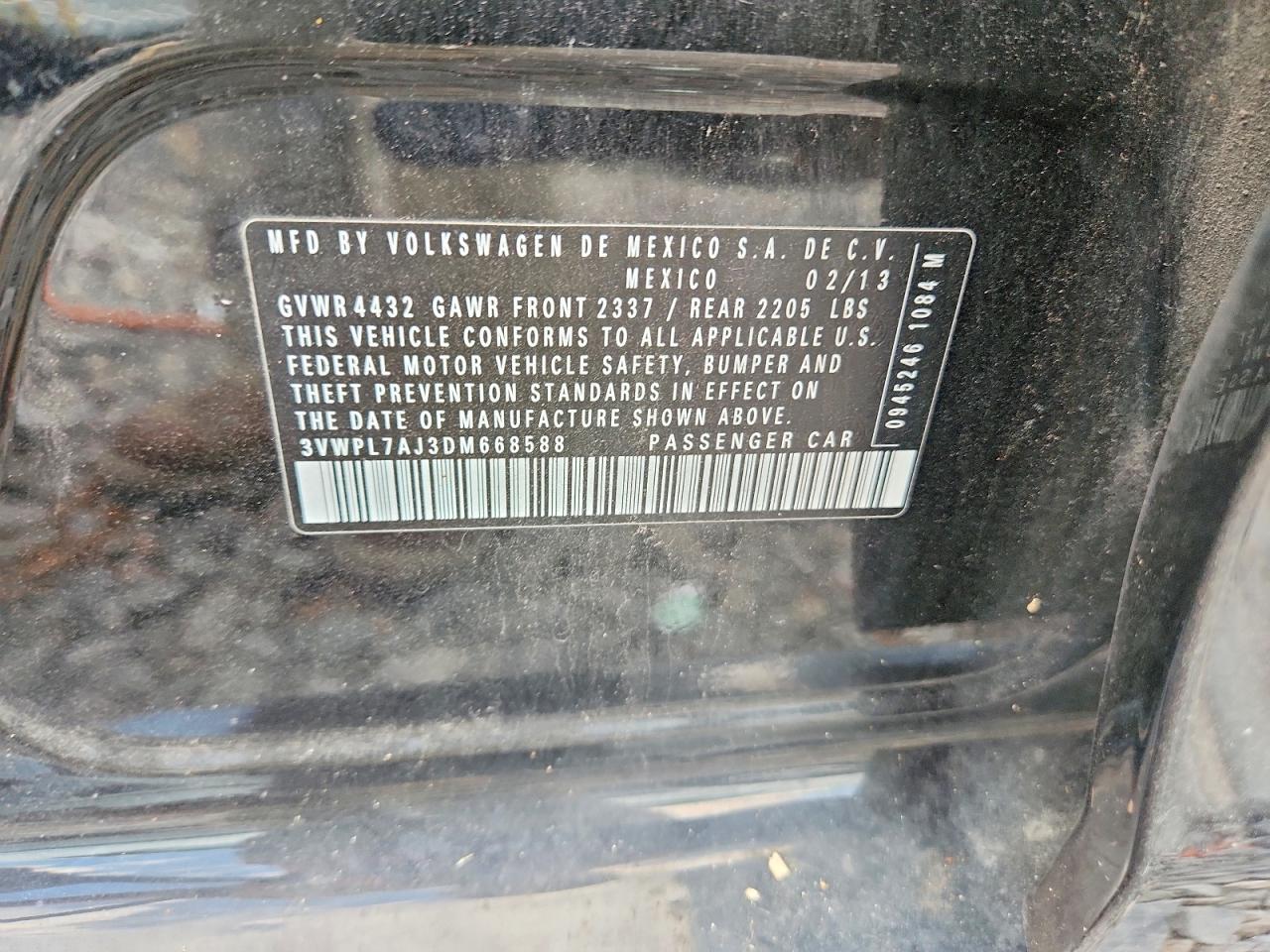 2013 Volkswagen Jetta Tdi Black vin: 3VWPL7AJ3DM668588