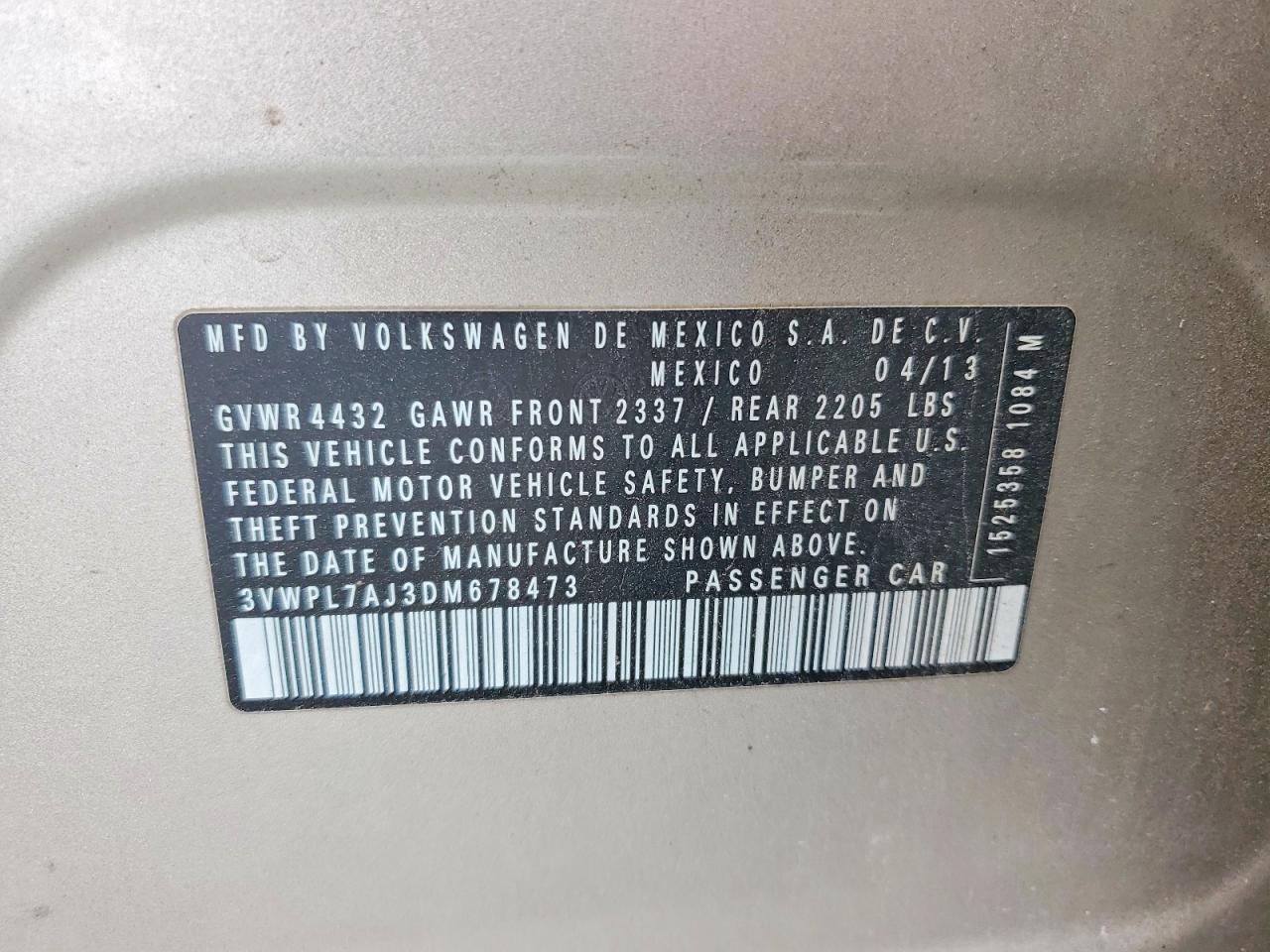 2013 Volkswagen Jetta Tdi Gold vin: 3VWPL7AJ3DM678473