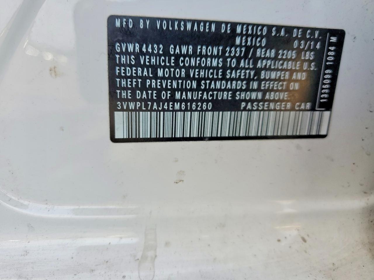 2014 Volkswagen Jetta Tdi White vin: 3VWPL7AJ4EM616260