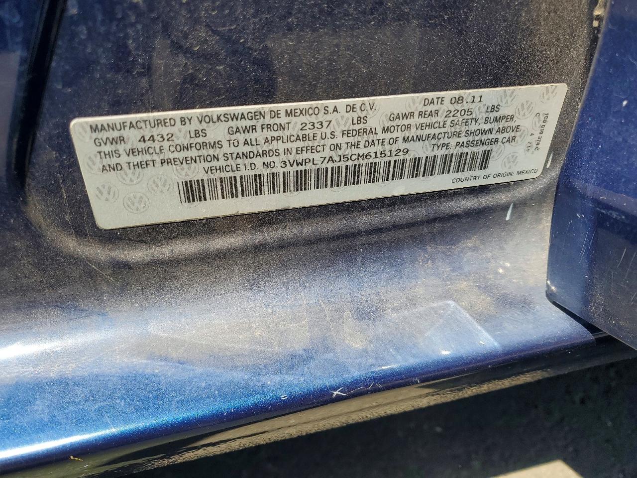 2012 Volkswagen Jetta Tdi Blue vin: 3VWPL7AJ5CM615129