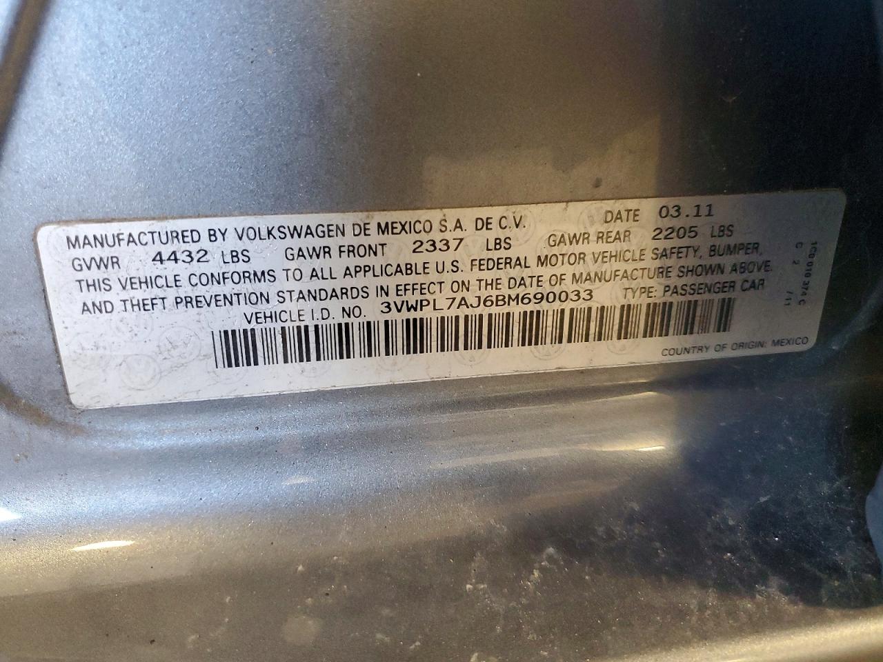 2011 Volkswagen Jetta Tdi Серый vin: 3VWPL7AJ6BM690033