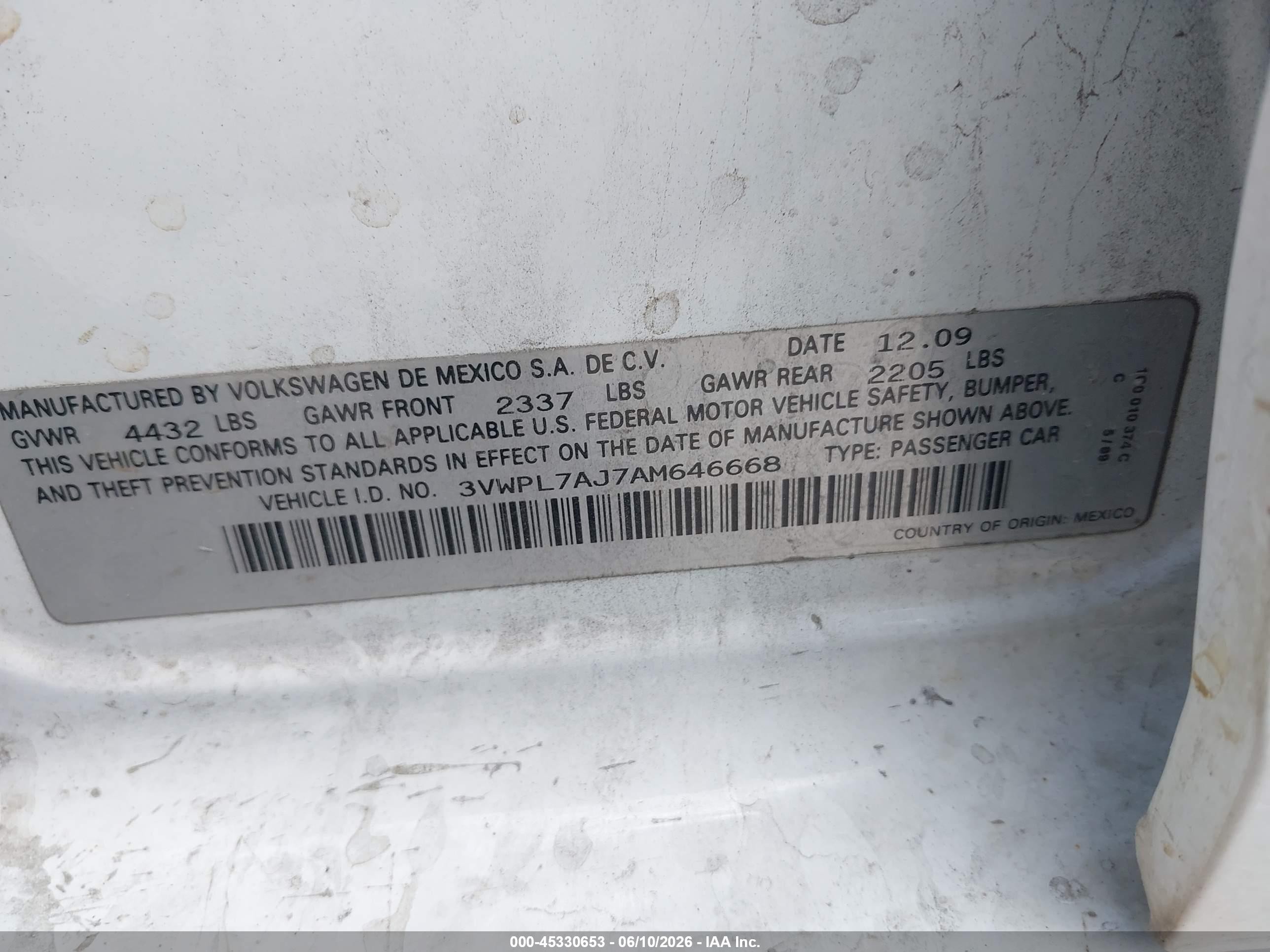 2010 Volkswagen Jetta Tdi White vin: 3VWPL7AJ7AM646668