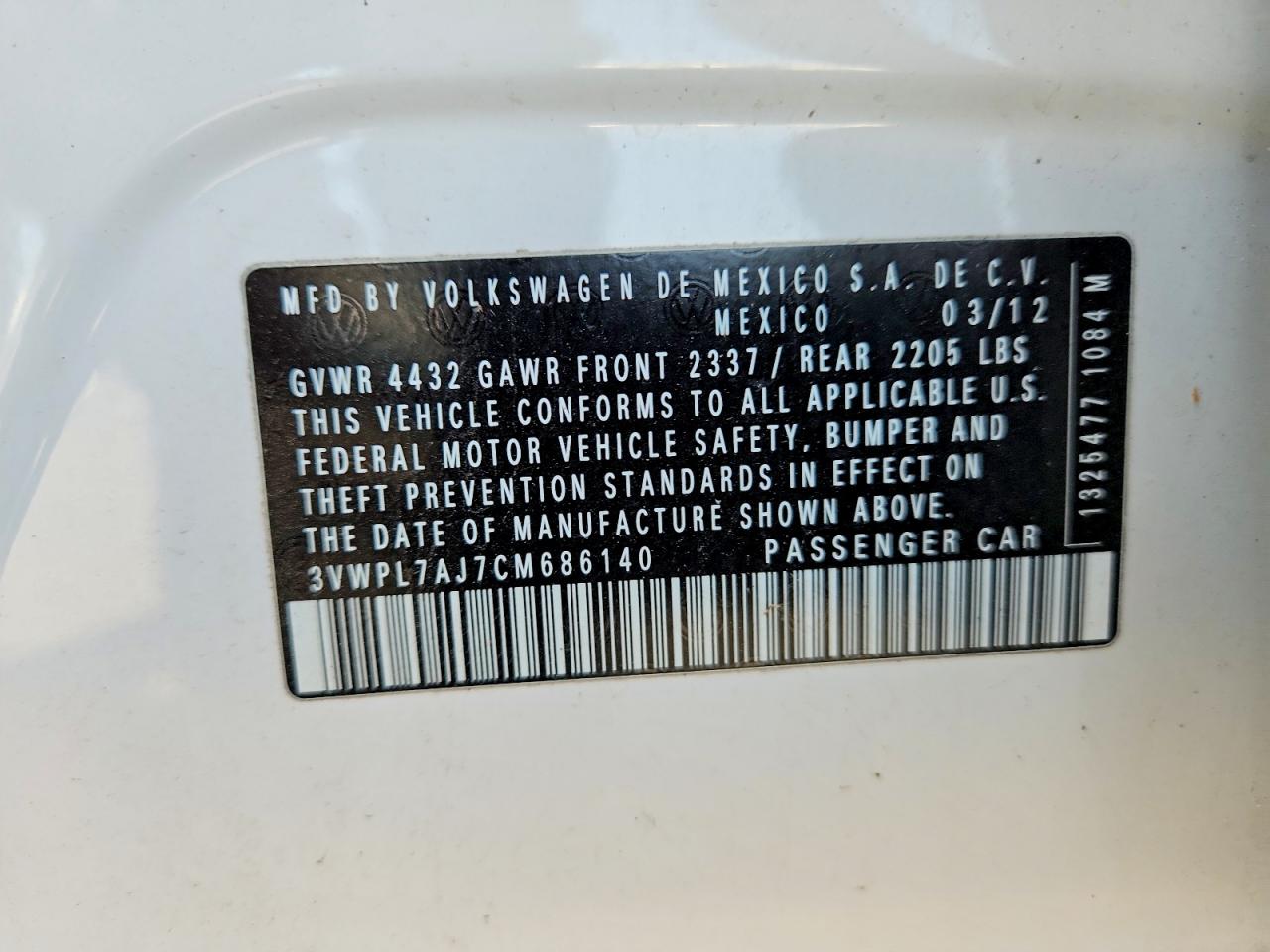 2012 Volkswagen Jetta Tdi White vin: 3VWPL7AJ7CM686140