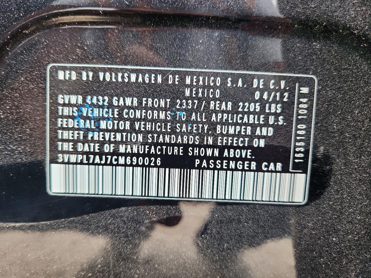 2012 Volkswagen Jetta Tdi Black vin: 3VWPL7AJ7CM690026