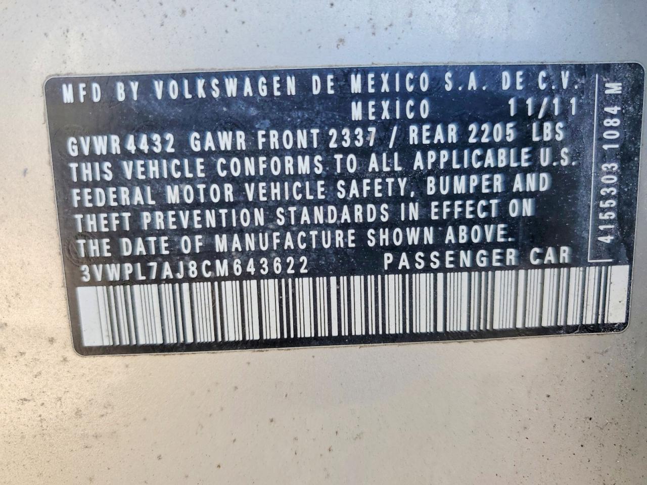 2012 Volkswagen Jetta Tdi Gray vin: 3VWPL7AJ8CM643622