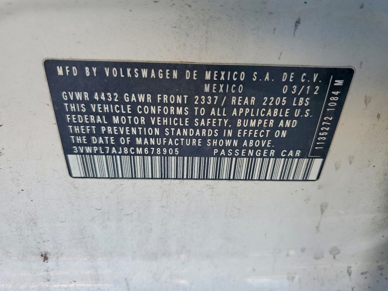 2012 Volkswagen Jetta Tdi White vin: 3VWPL7AJ8CM678905