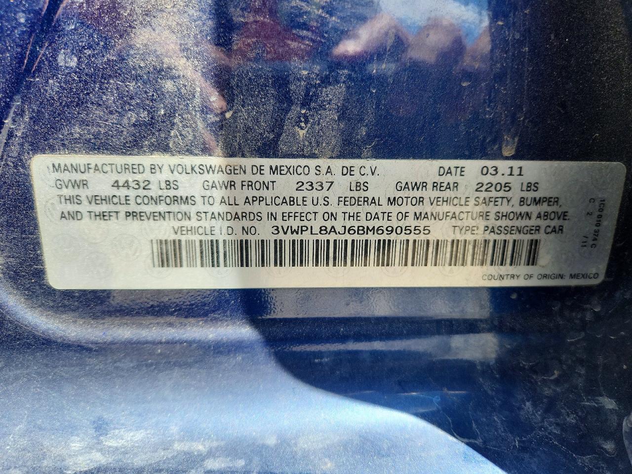 2011 Volkswagen Jetta Tdi Blue vin: 3VWPL8AJ6BM690555