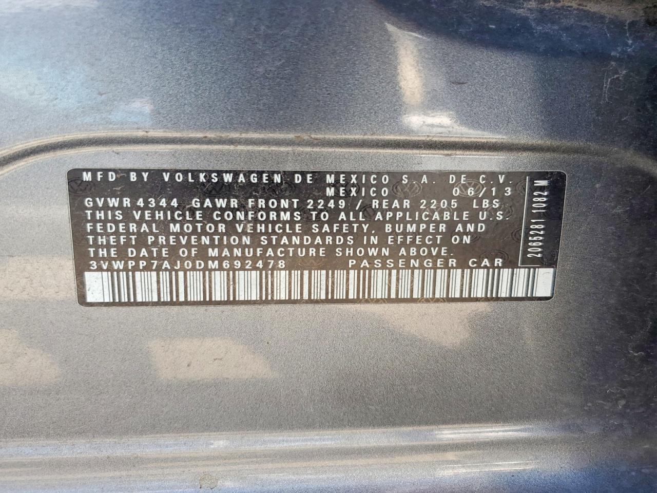 2013 Volkswagen Jetta S Gray vin: 3VWPP7AJ0DM692478