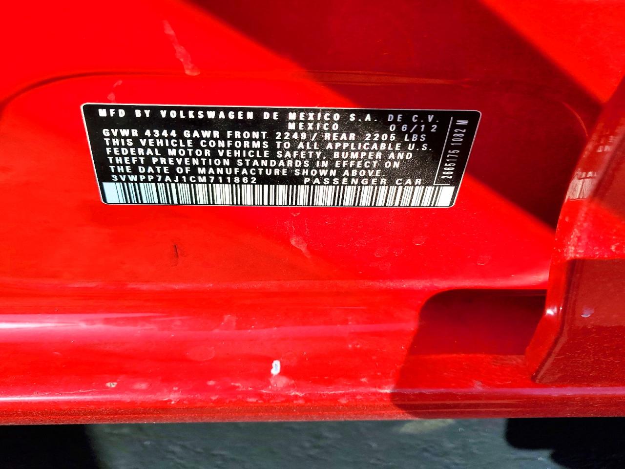 2012 Volkswagen Jetta S Red vin: 3VWPP7AJ1CM711862