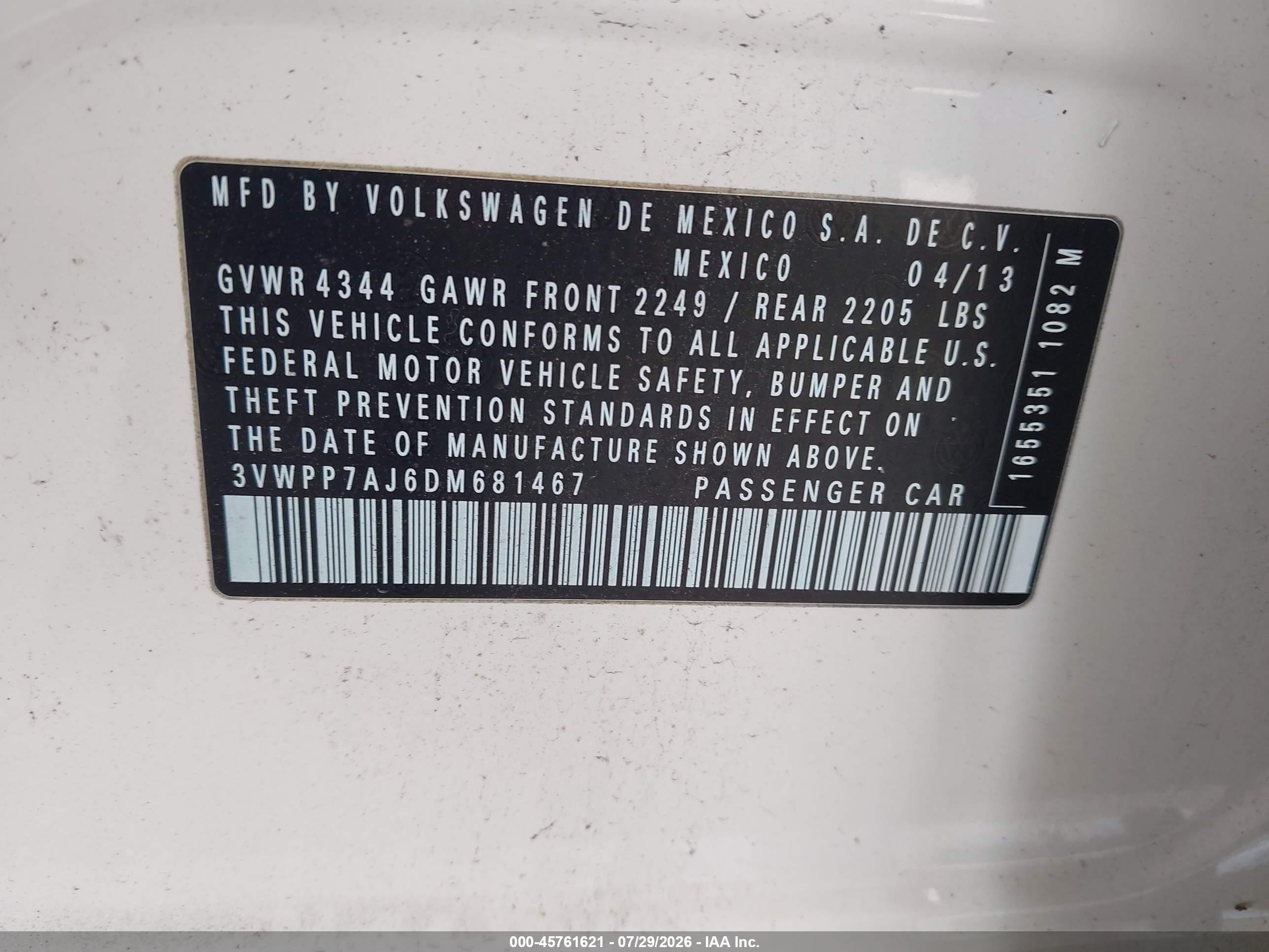2013 Volkswagen Jetta Sportwagen 2.5l S White vin: 3VWPP7AJ6DM681467