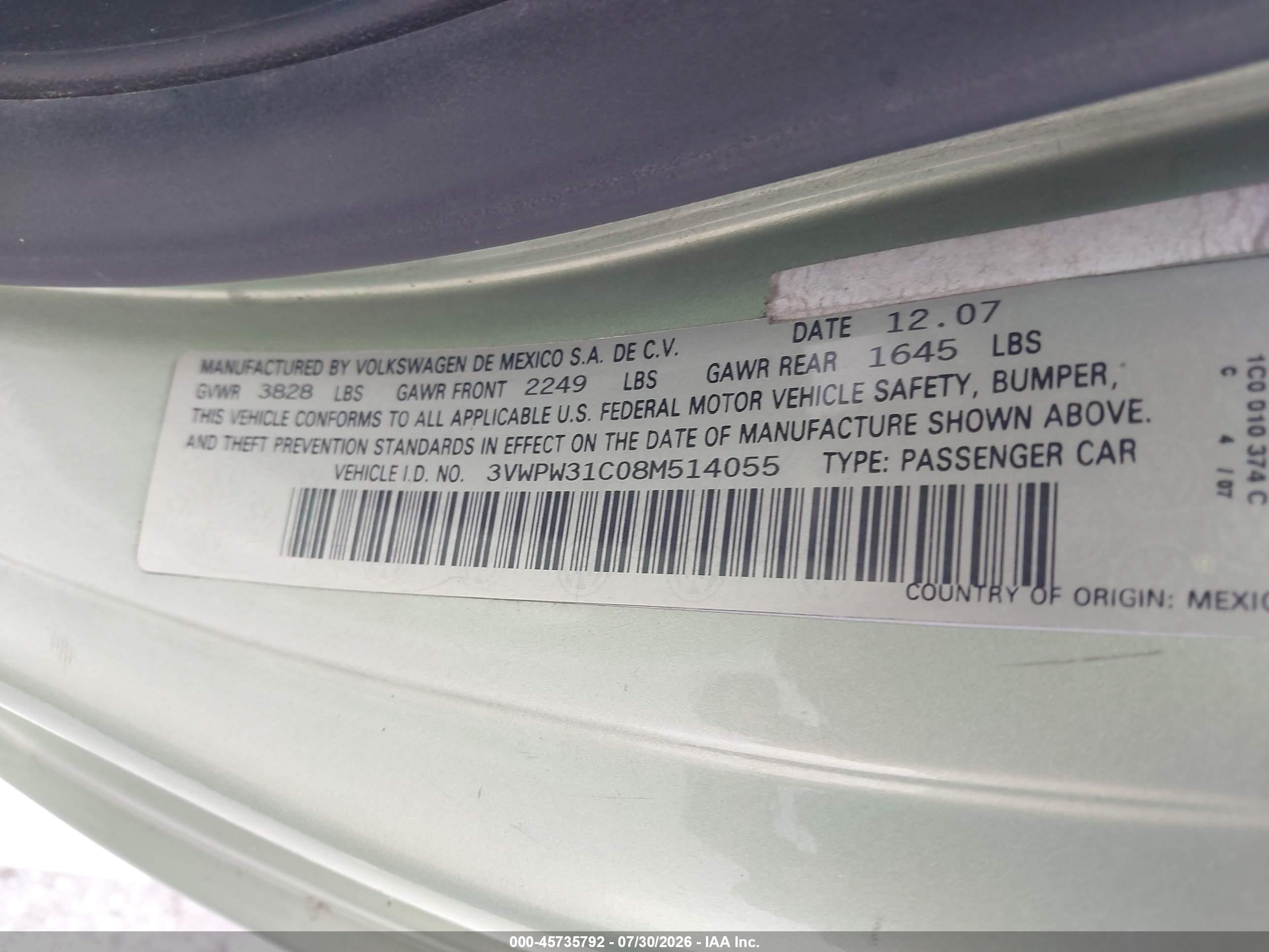 2008 Volkswagen New Beetle S Green vin: 3VWPW31C08M514055