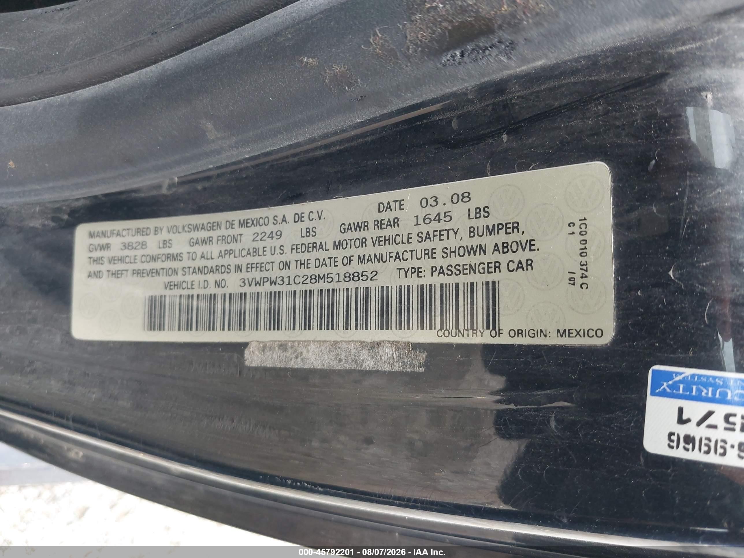 2008 Volkswagen New Beetle S Black vin: 3VWPW31C28M518852