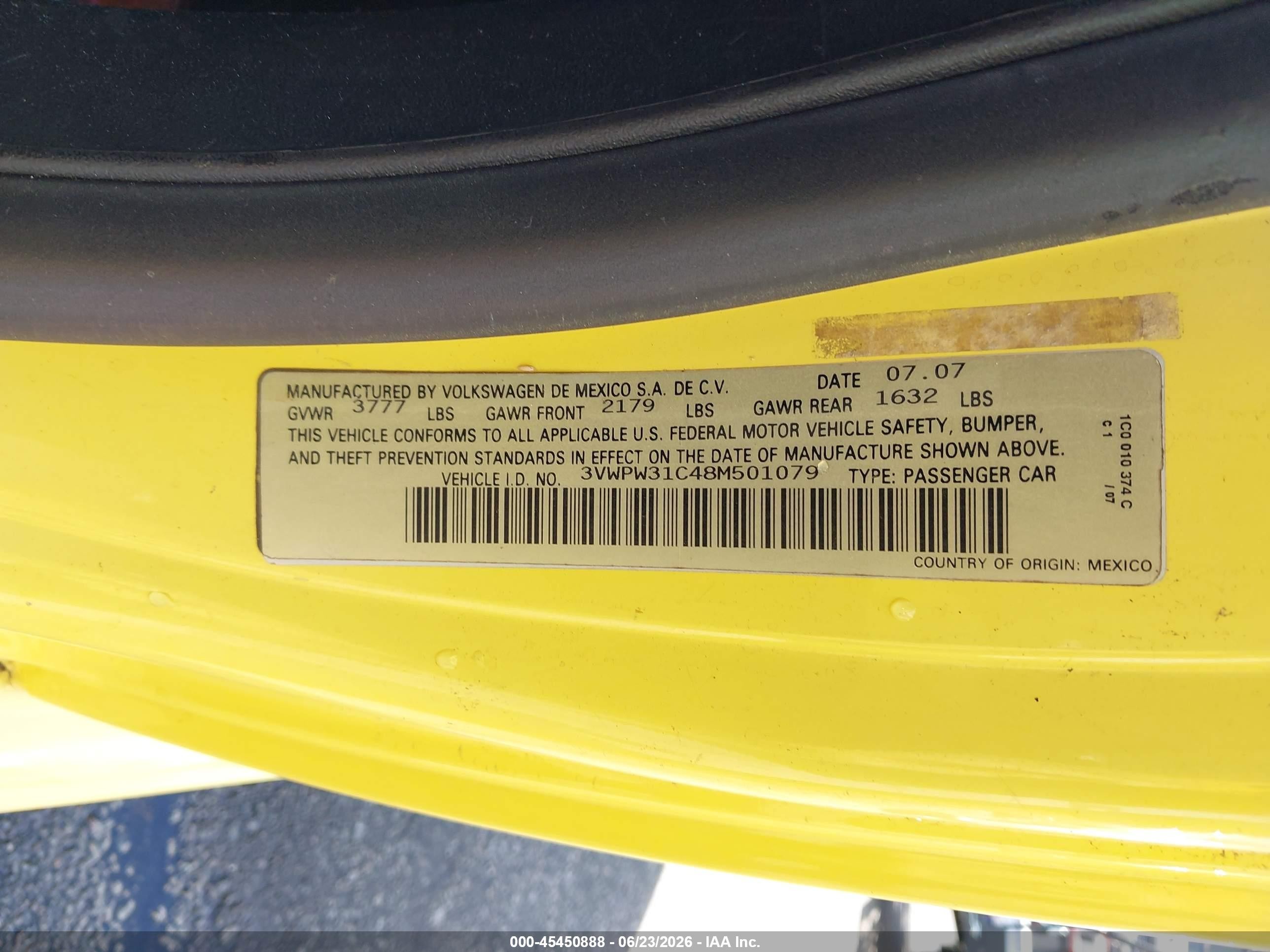2008 Volkswagen New Beetle S Yellow vin: 3VWPW31C48M501079