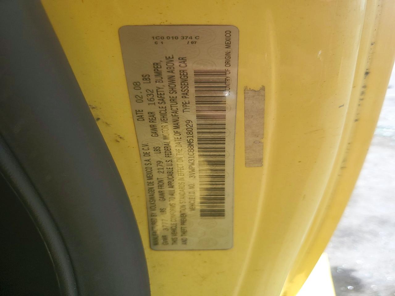 2008 Volkswagen New Beetle S Yellow vin: 3VWPW31C88M518029