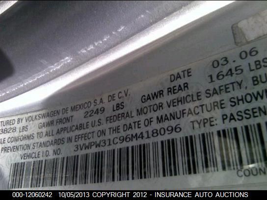 2006 Volkswagen New Beetle 2.5l vin: 3VWPW31C96M418096