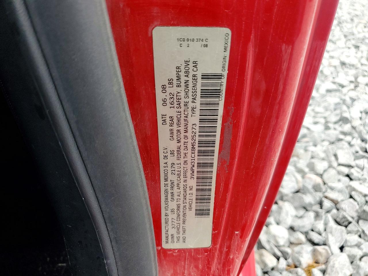 2008 Volkswagen New Beetle S Red vin: 3VWPW31CX8M525273