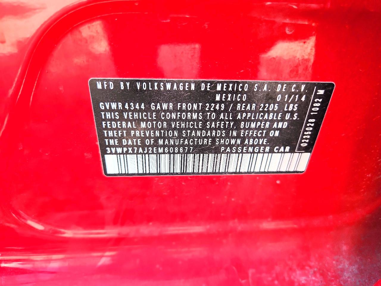 2014 Volkswagen Jetta S Red vin: 3VWPX7AJ2EM608677