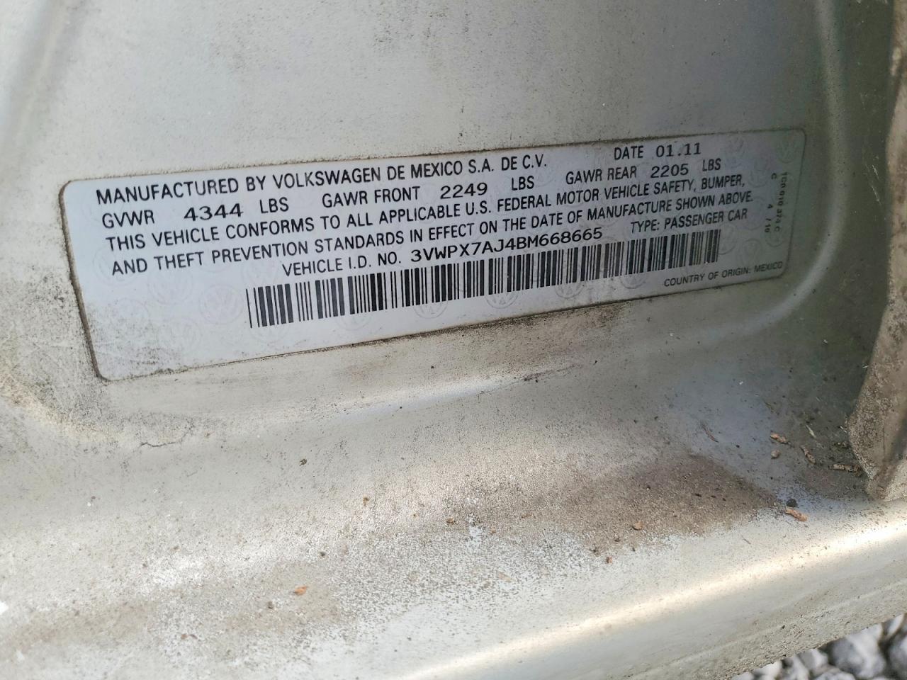 2011 Volkswagen Jetta S Silver vin: 3VWPX7AJ4BM668665