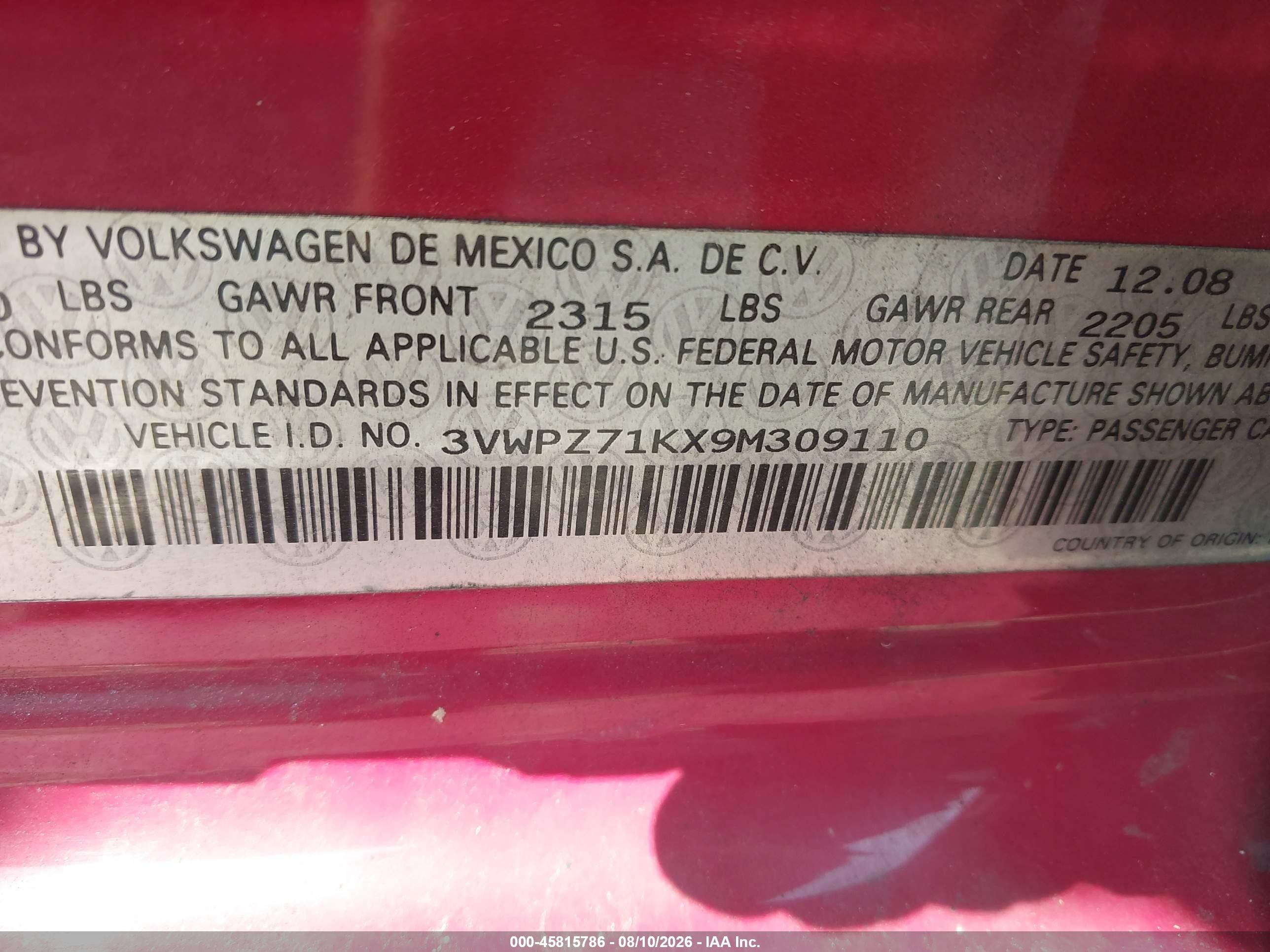 2009 Volkswagen Jetta 2.5l Se Red vin: 3VWPZ71KX9M309110