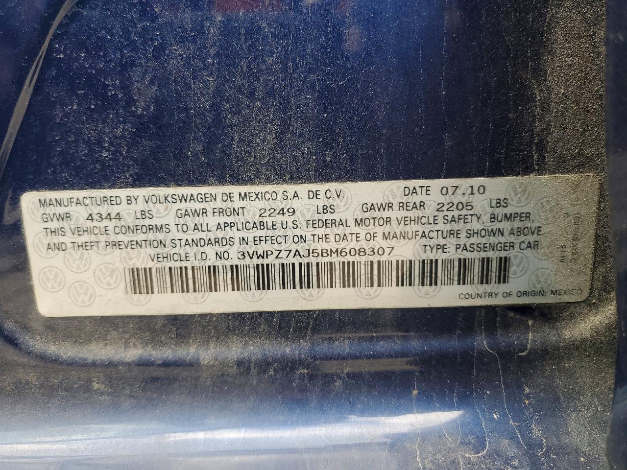 2011 Volkswagen Jetta S Blue vin: 3VWPZ7AJ5BM608307