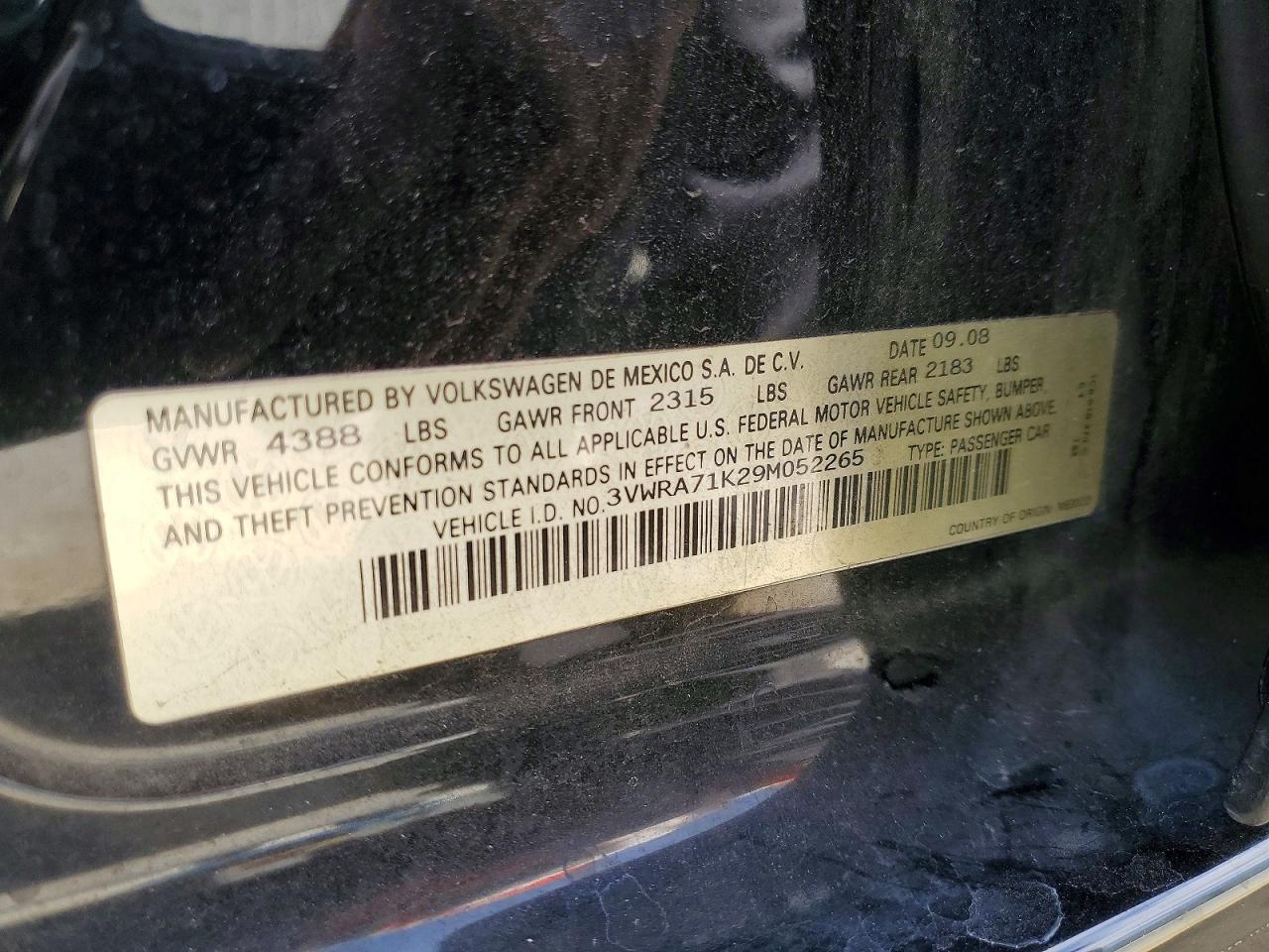 2009 Volkswagen Jetta Wolfsburg Black vin: 3VWRA71K29M052265