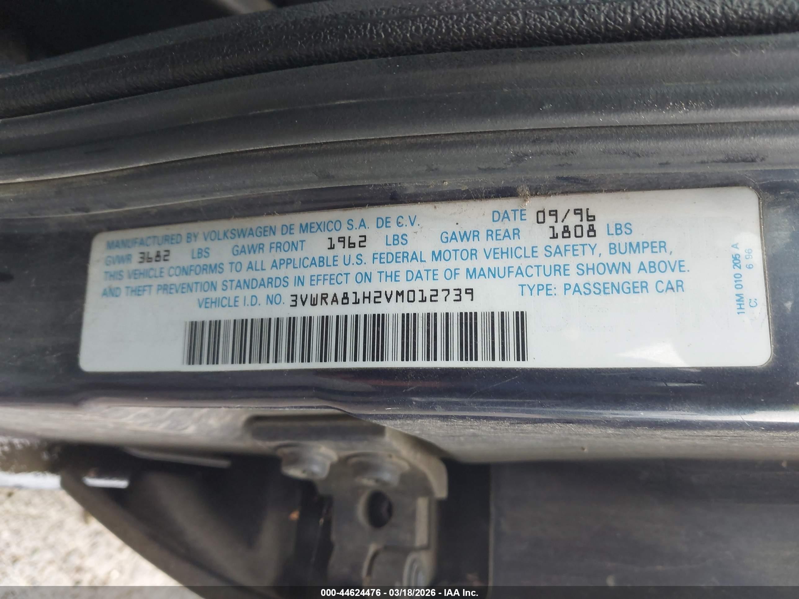 1997 Volkswagen Jetta Gl Blue vin: 3VWRA81H2VM012739