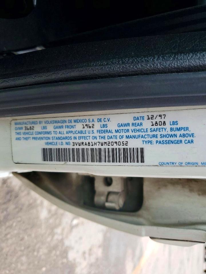1998 Volkswagen Jetta Gl White vin: 3VWRA81H7WM209052