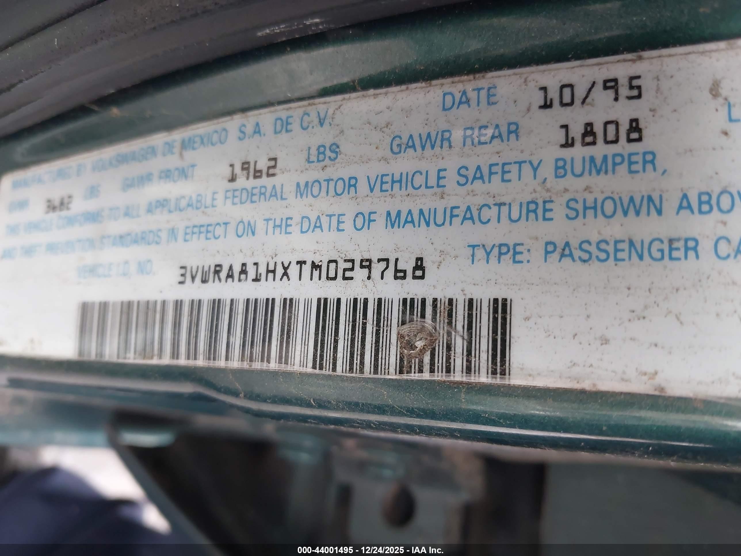1996 Volkswagen Jetta Gl Green vin: 3VWRA81HXTM029768