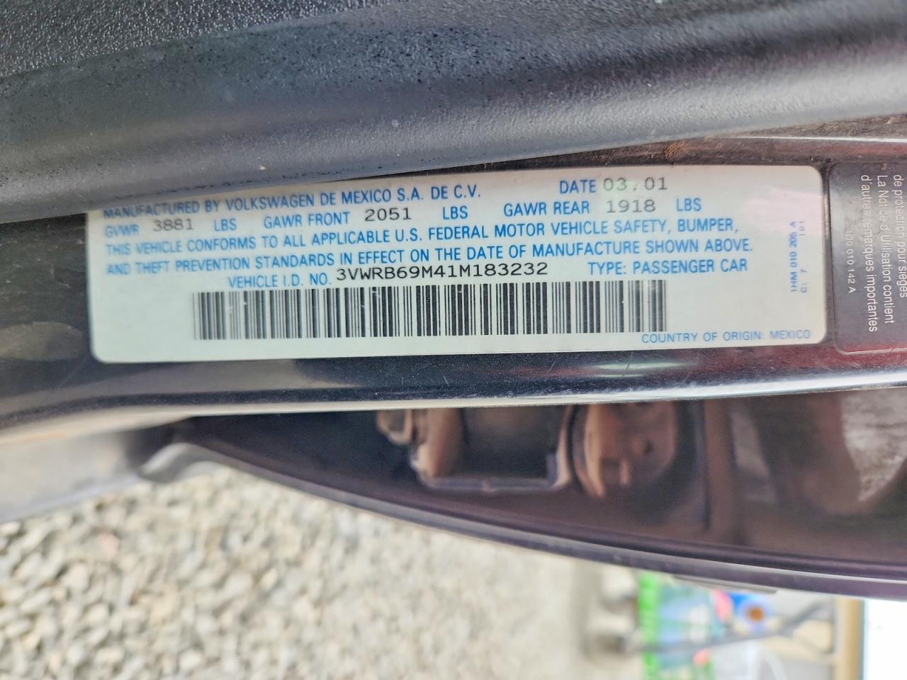 2001 Volkswagen Jetta Gl Черный vin: 3VWRB69M41M183232