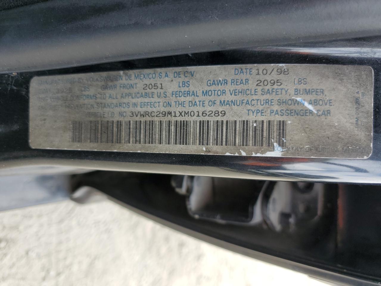 1999 Volkswagen Jetta Gl Черный vin: 3VWRC29M1XM016289