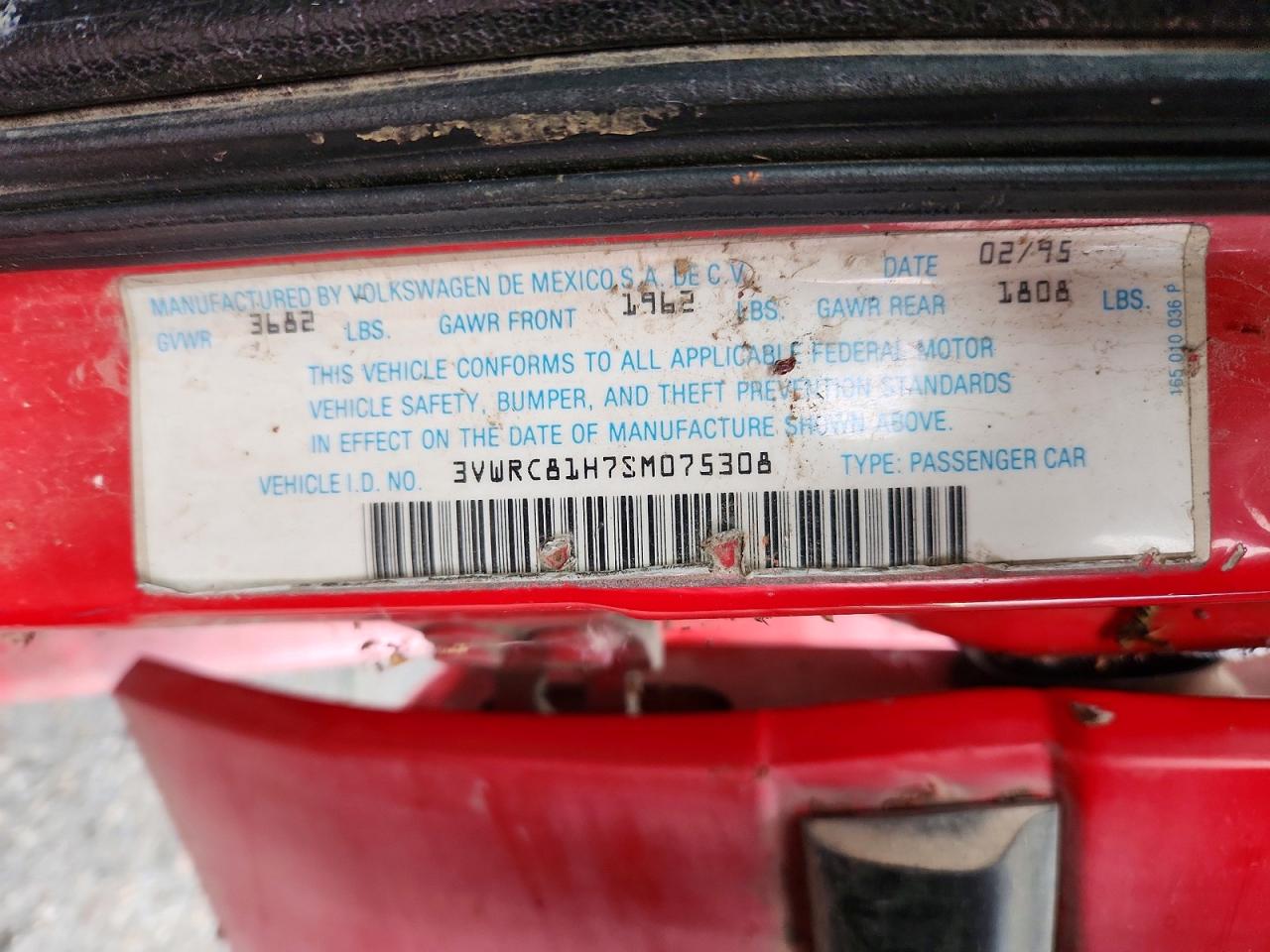 1995 Volkswagen Jetta Iii Gl Red vin: 3VWRC81H7SM075308