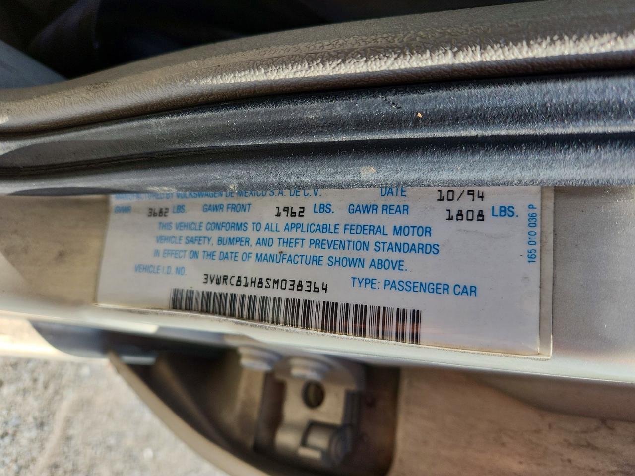 1995 Volkswagen Jetta Iii Gl Beige vin: 3VWRC81H8SM038364