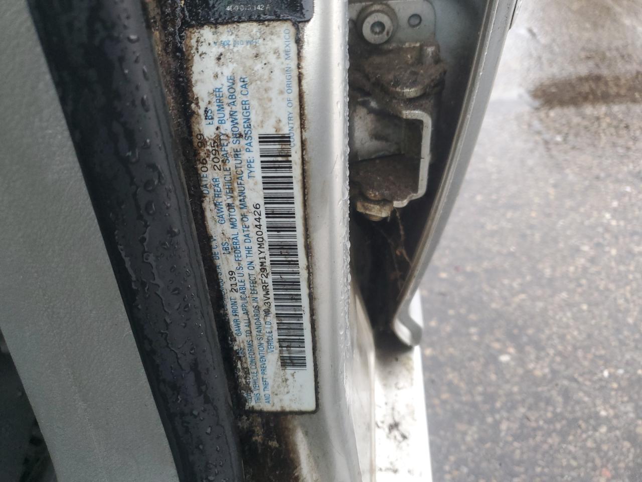 2000 Volkswagen Jetta Gl Tdi Silver vin: 3VWRF29M1YM004426