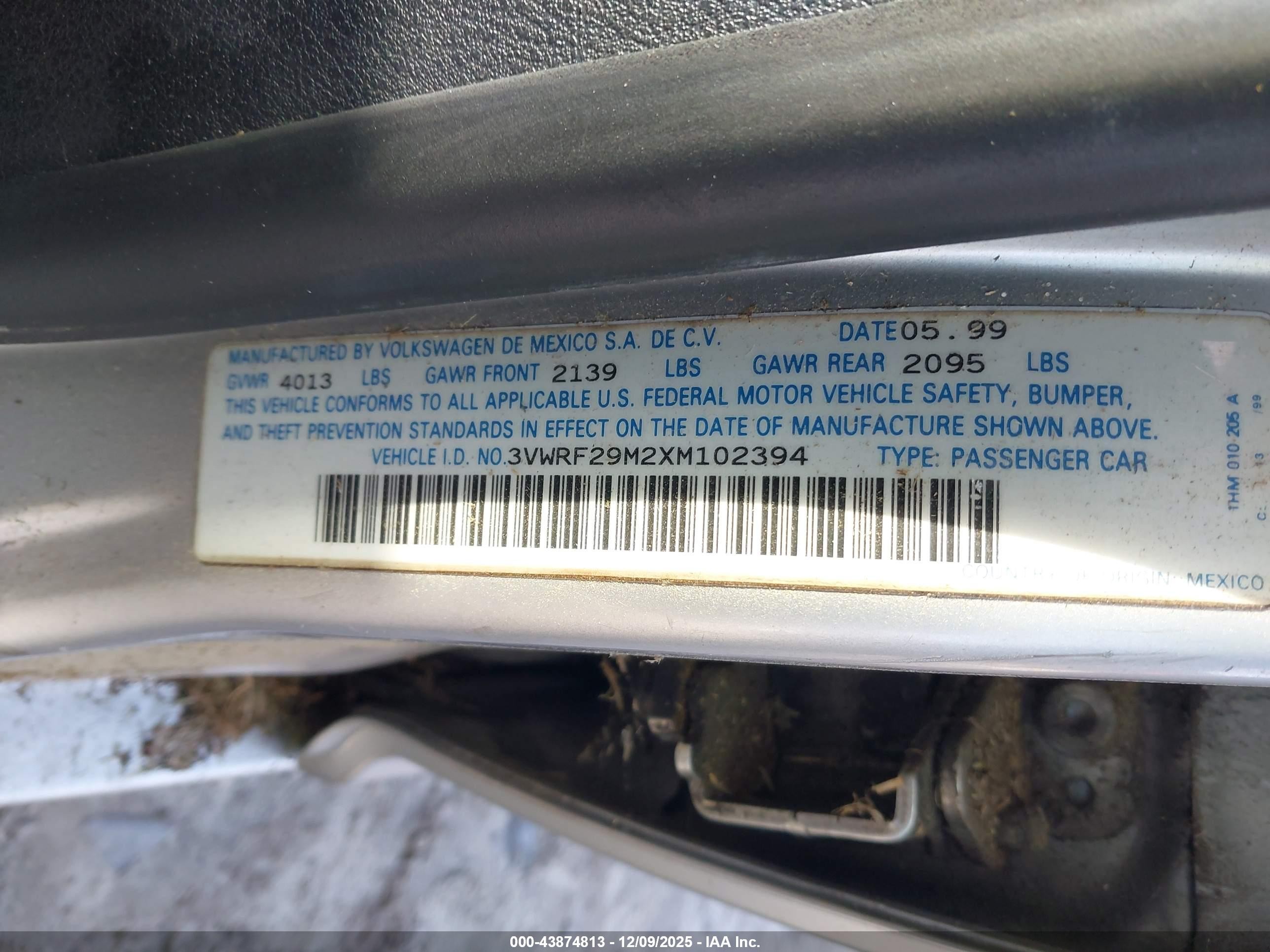 1999 Volkswagen Jetta Gl Tdi Silver vin: 3VWRF29M2XM102394