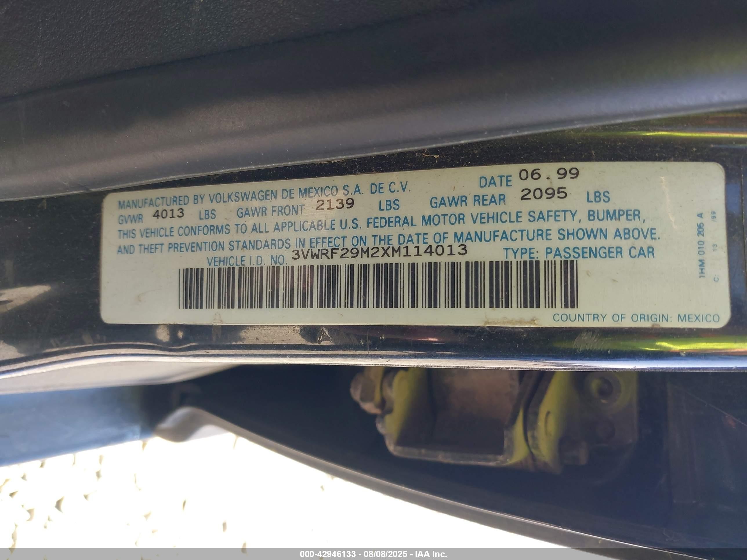 1999 Volkswagen Jetta Gl Tdi Black vin: 3VWRF29M2XM114013