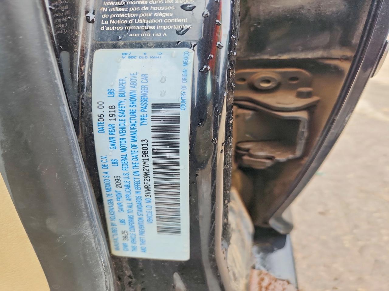 2000 Volkswagen Jetta Gl Tdi Black vin: 3VWRF29M2YM198013