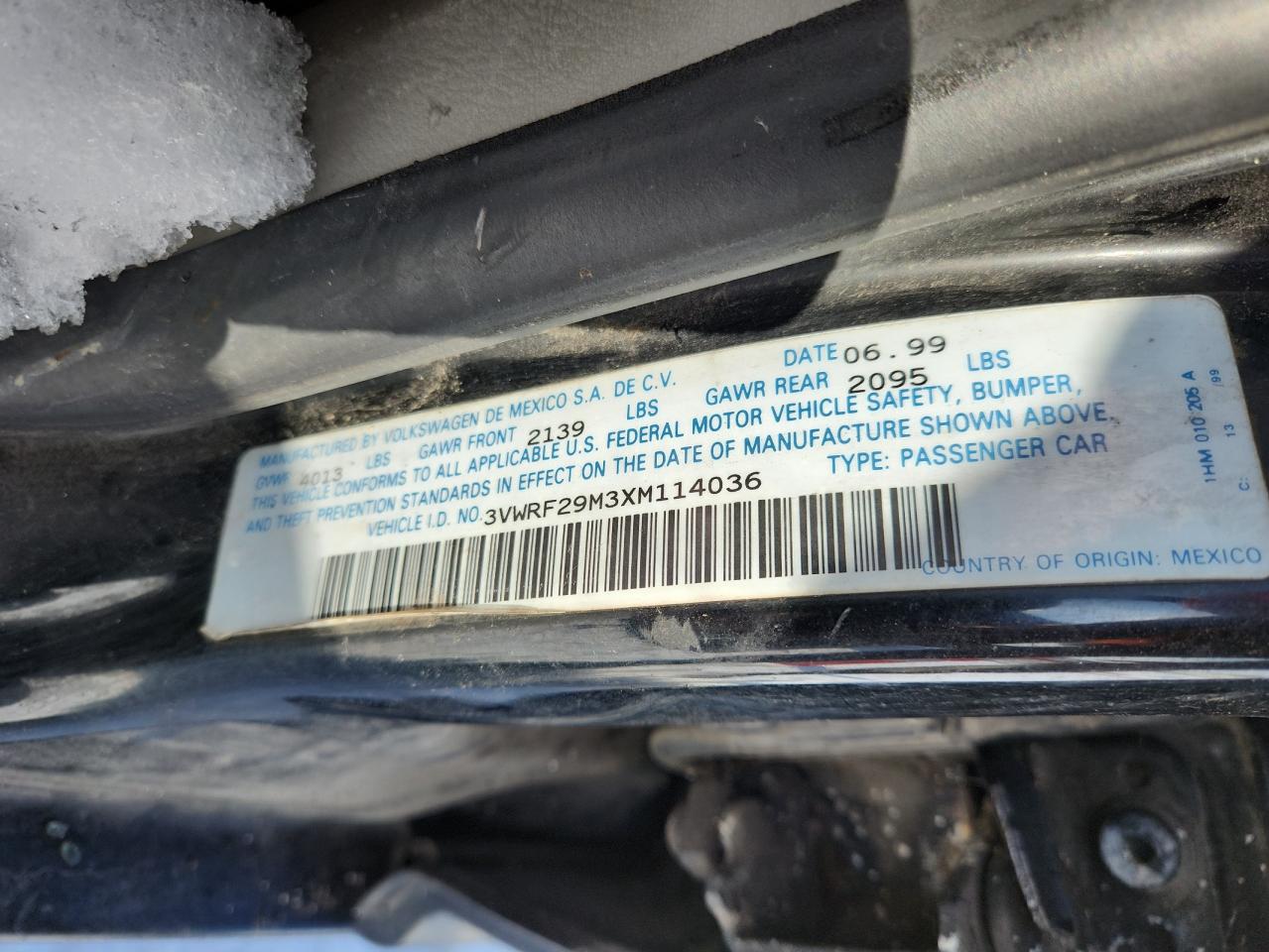 1999 Volkswagen Jetta Gl Tdi Черный vin: 3VWRF29M3XM114036