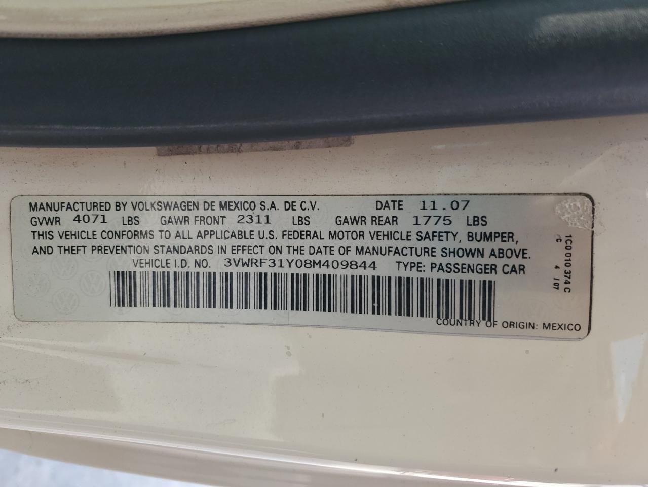 2008 Volkswagen New Beetle Convertible Se Cream vin: 3VWRF31Y08M409844