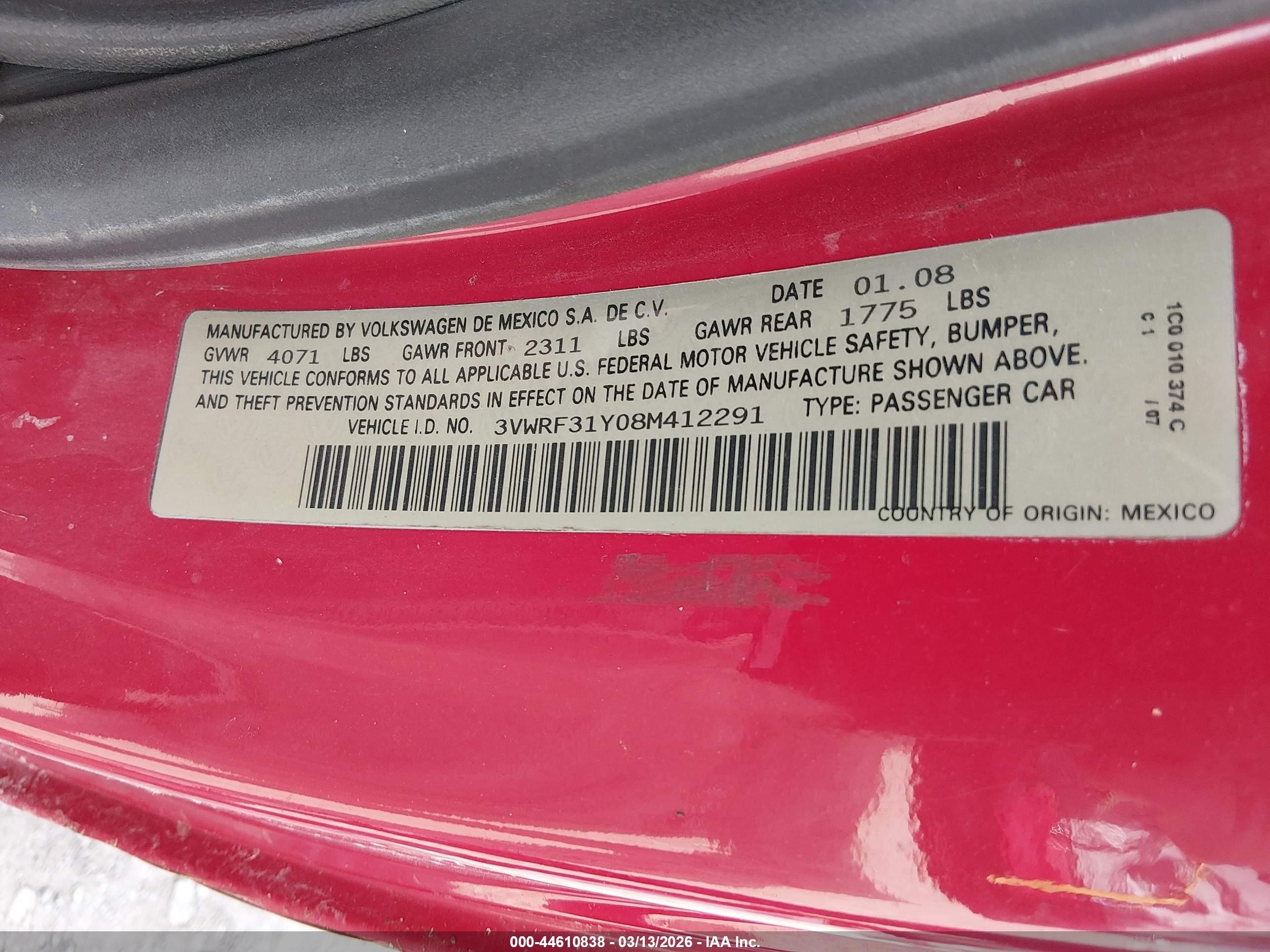 2008 Volkswagen New Beetle Se Red vin: 3VWRF31Y08M412291