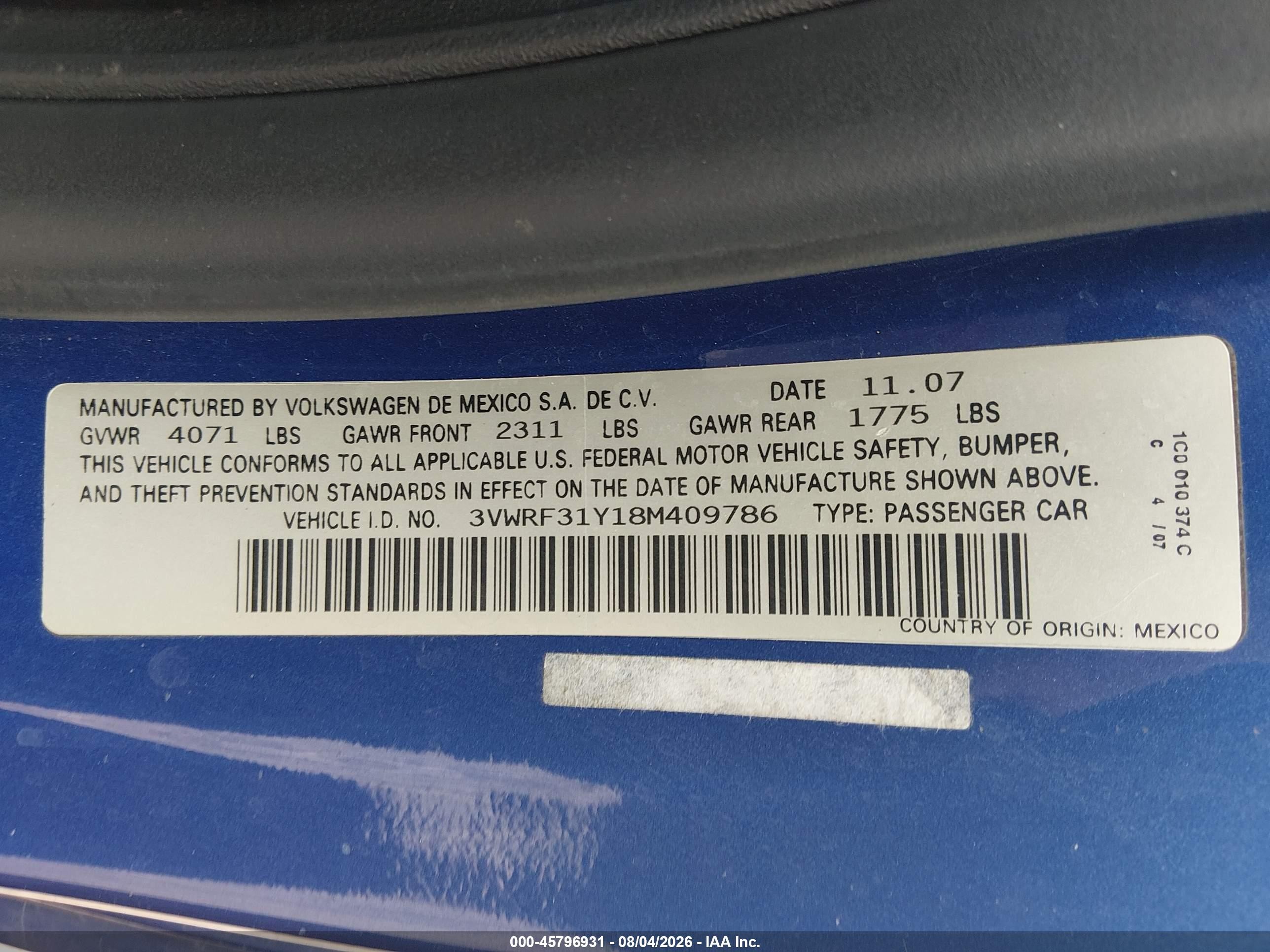 2008 Volkswagen New Beetle Se Blue vin: 3VWRF31Y18M409786