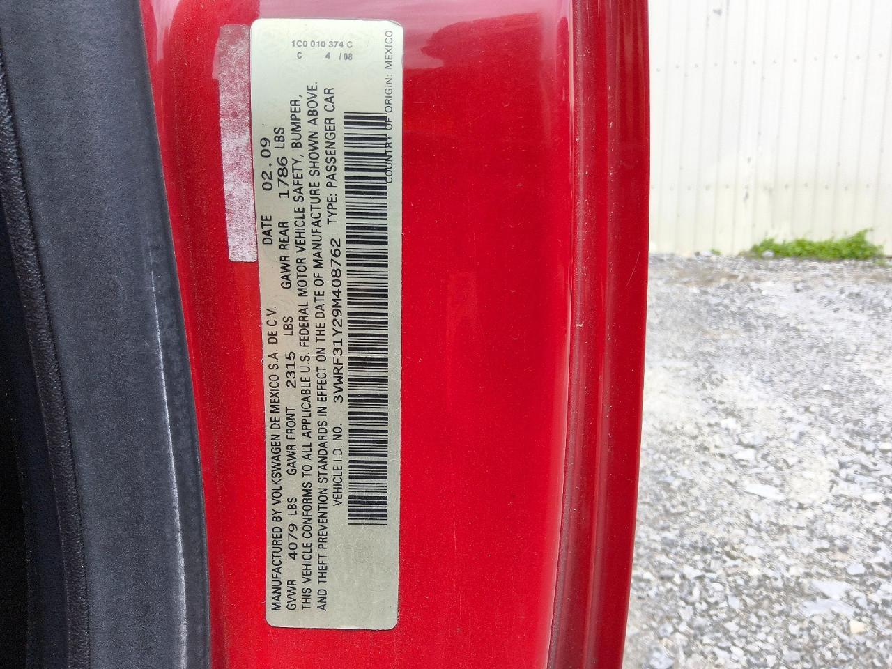 2009 Volkswagen New Beetle S Red vin: 3VWRF31Y29M408762