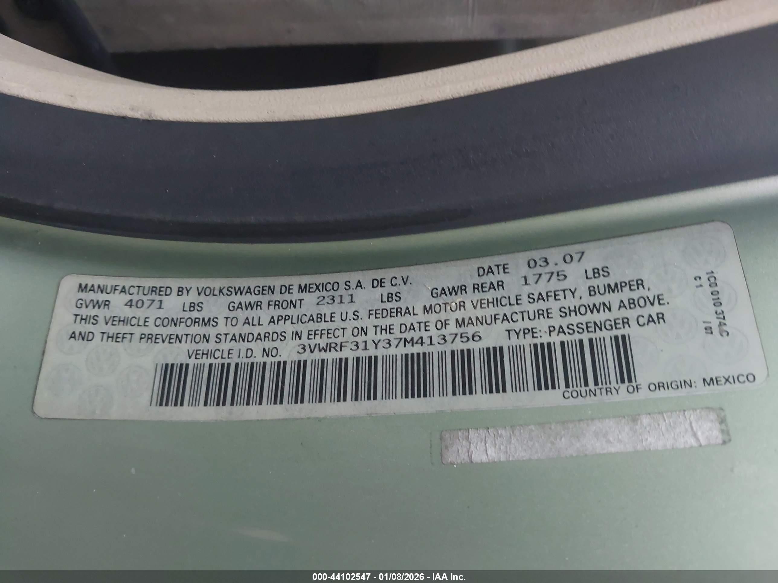 2007 Volkswagen New Beetle 2.5 Green vin: 3VWRF31Y37M413756
