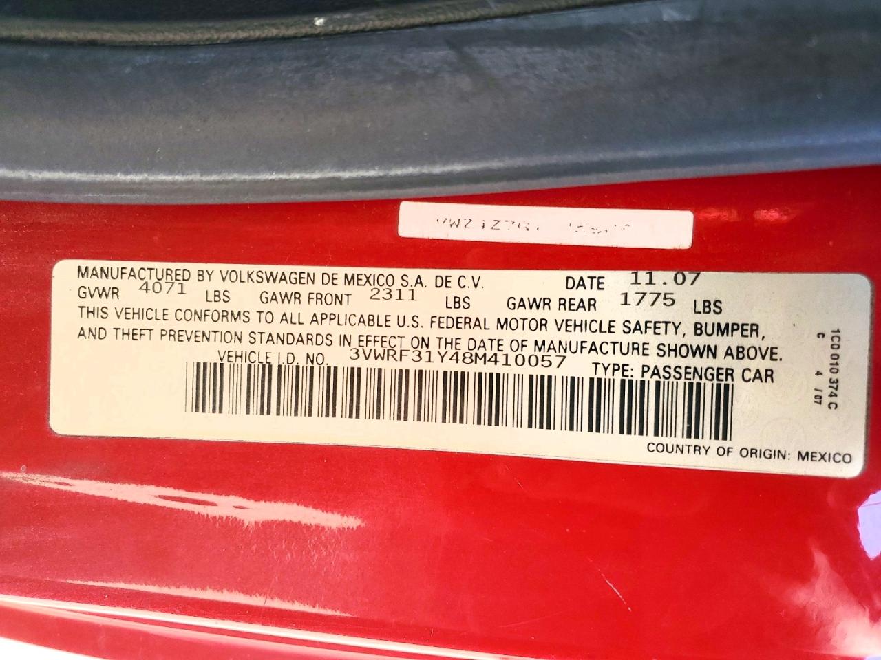 2008 Volkswagen New Beetle Convertible Se Red vin: 3VWRF31Y48M410057