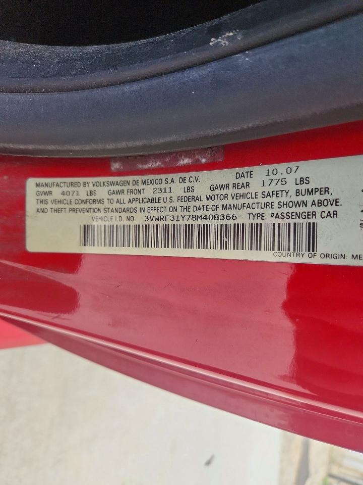 2008 Volkswagen New Beetle Convertible Se Red vin: 3VWRF31Y78M408366